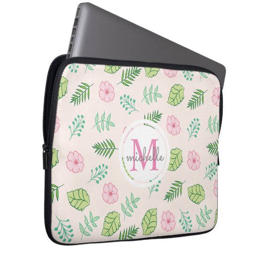 Modern Chic Floral Monogram Laptop Sleeve (Voorkant Rechts)