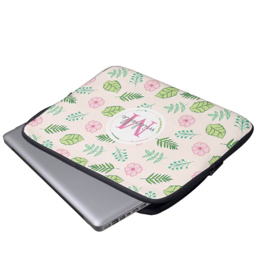 Modern Chic Floral Monogram Laptop Sleeve (Voorkant onderkant)