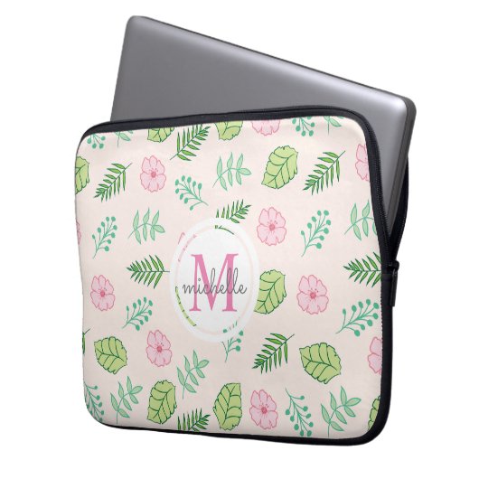 Modern Chic Floral Monogram Laptop Sleeve (Voorkant Links)