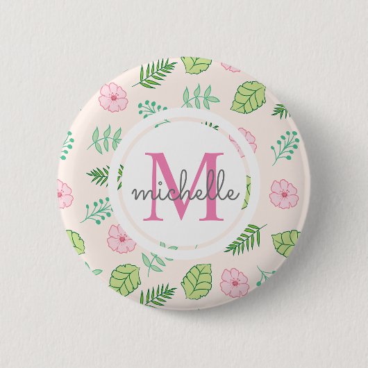 Modern Chic Floral Monogram Ronde Button 5,7 Cm (Voorkant)