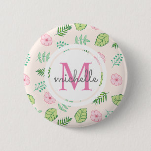 Modern Chic Floral Monogram Ronde Button 5,7 Cm