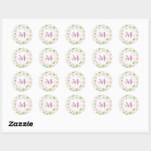 Modern Chic Floral Monogram Ronde Sticker (Vel)