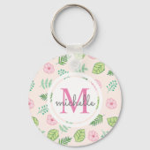 Modern Chic Floral Monogram Sleutelhanger (Voorkant)