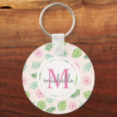 Modern Chic Floral Monogram Sleutelhanger (Voorkant)