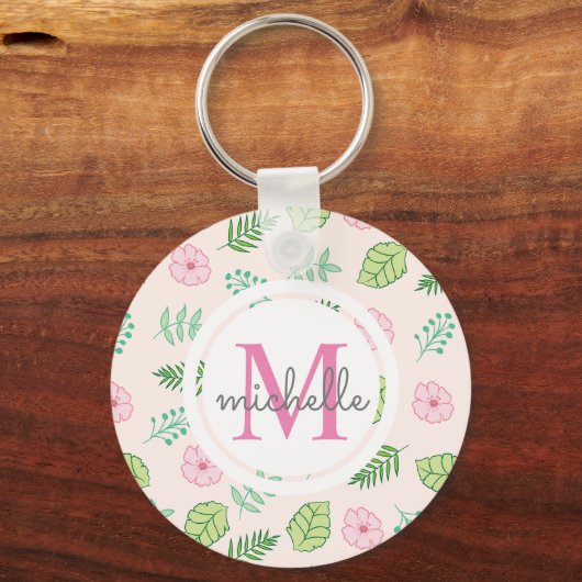 Modern Chic Floral Monogram Sleutelhanger (Voorkant)