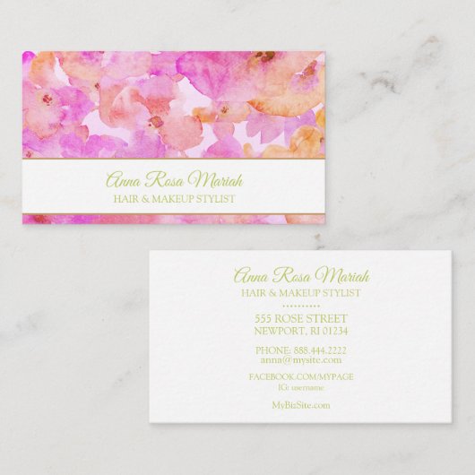*~* Modern Chic Floral Pattern Girly Beauty Spa Visitekaartje (Voorkant / Achterkant)
