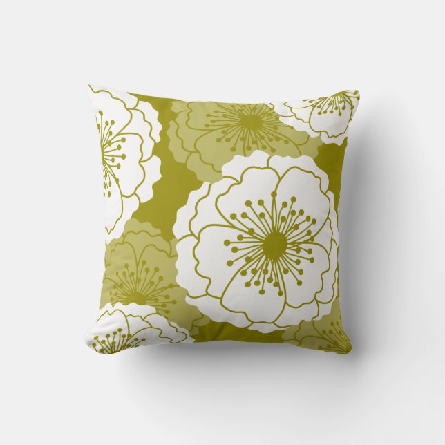 Modern Chic Flower Silhouettes | Avocado Green Kussen (Voorkant)