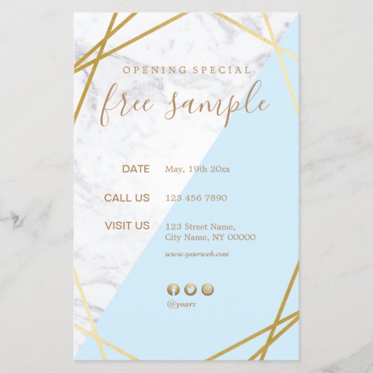 Modern Chic Geometric Gold Marble Blue 5.5x8.5 Flyer (Voorkant)