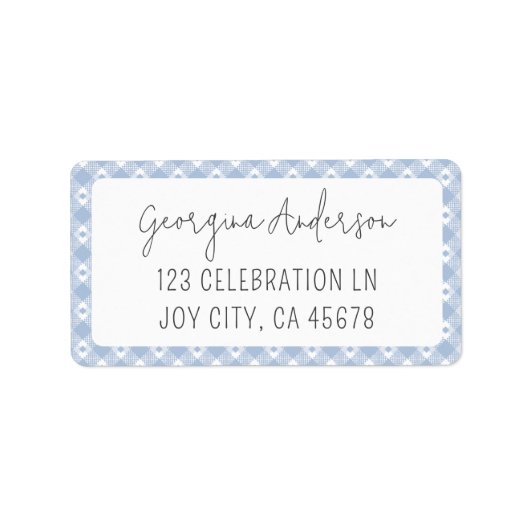 Modern Chic Gingham Pastel Blue Address Etiket (Voorkant)