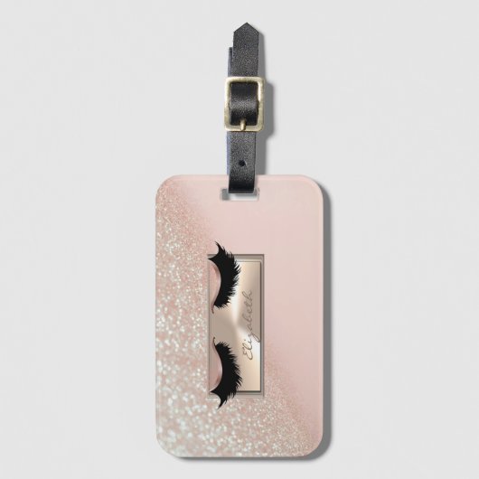 Modern Chic Girly Glittery Bokeh Ombre Faux Lashes Bagagelabel (Voorkant (verticaal))