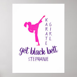 Modern Chic Girly Pink Karate Silhouette met naam Poster