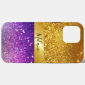 Modern chic glam gouden paarse glitter monogram Case-Mate iPhone case (Achterkant (horizontaal))
