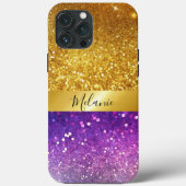 Modern chic glam gouden paarse glitter monogram Case-Mate iPhone case (Achterkant)