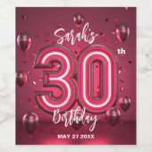 Modern Chic Glam Metallic Neon Pink 30th Birthday Wijn Etiket (Enkel label)