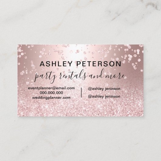 Modern Chic Glam Rose Gold Glitter Party Rentals Visitekaartje (Achterkant)