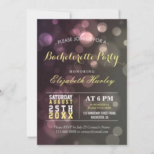 Modern Chic Glitter Bokeh Bachelorette Party Kaart (Voorkant)