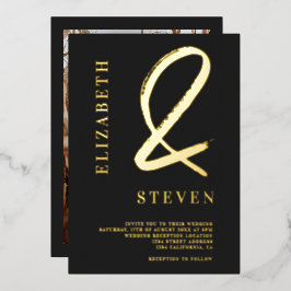 Modern chic gold ampersand noemt foto bruiloft folie uitnodiging