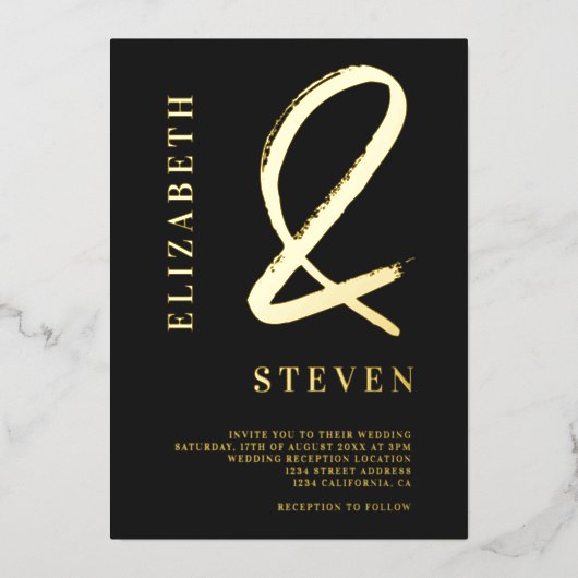 Modern chic gold ampersand noemt foto bruiloft folie uitnodiging (Voorkant)