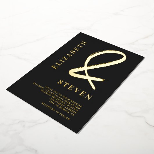 Modern chic gold ampersand noemt foto bruiloft folie uitnodiging (Gedraaid)