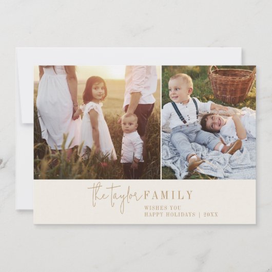 Modern chic | Gold Family Fotocollage Nieuwsbrief Feestdagenkaart (Voorkant)