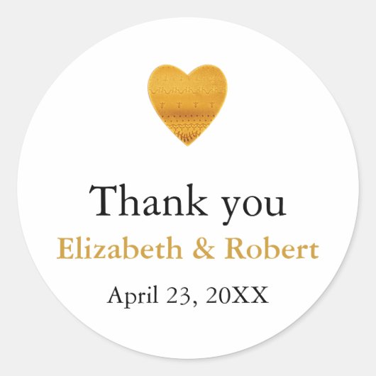 Modern Chic Gold Foil Heart Weddenschap Hartelijk Ronde Sticker (Voorkant)