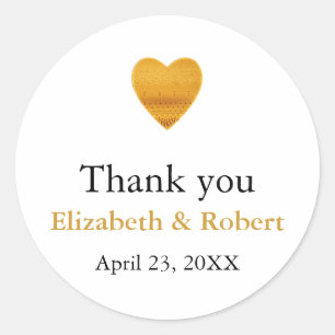 Modern Chic Gold Foil Heart Weddenschap Hartelijk  Ronde Sticker