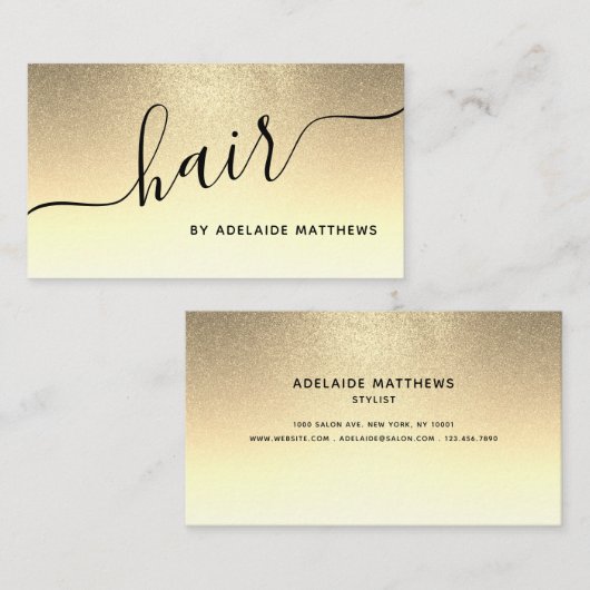 Modern Chic Gold Glitter Hair Salon Haarstylist Visitekaartje (Voorkant / Achterkant)