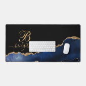 Modern Chic Gold Glitter Navy Blue Agate Monogram Bureaumat (Keyboard & Muis)