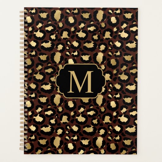 Modern Chic Gold Leopard Pattern Mongorammed Planner (Voorkant)