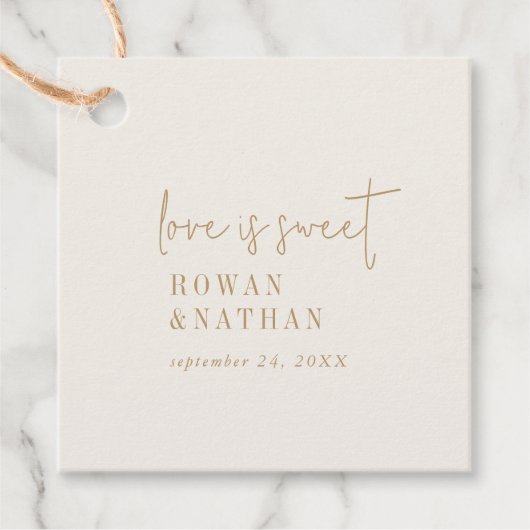 Modern Chic Gold Love is Sweet Wedding Bedankjes Labels (Voorkant)