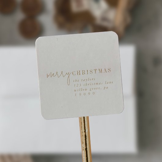 Modern chic | Gold Merry Christmas Retouradres Vierkante Sticker