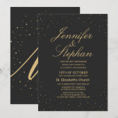 Modern Chic Gold op zwarte bruiloft Kaart (Voorkant / Achterkant)