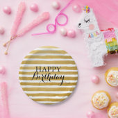 Modern Chic Gold Stripe Happy Birthday Party Papieren Bordje (Feest)