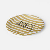 Modern Chic Gold Stripe Happy Birthday Party Papieren Bordje (Gekanteld)