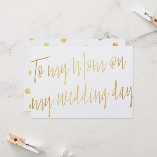 Modern Chic Gold "Voor mijn moeder op mijn trouwda Kaart (Voorkant / Achterkant in situ)