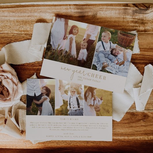 Modern chic | Gouden Fotocollage Nieuwjaar Nieuws Feestdagenkaart