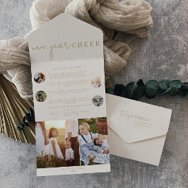 Modern chic | Gouden Nieuwjaar Cheer Multi Foto All In One Uitnodiging