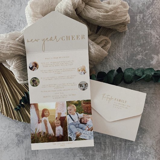 Modern chic | Gouden Nieuwjaar Cheer Multi Foto All In One Uitnodiging