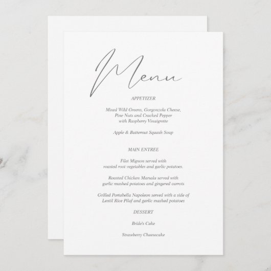 Modern Chic Gray & White Menu Kaart (Voorkant / Achterkant)