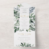 Modern Chic Green Leafy Tropical Foliage Wedding All In One Uitnodiging (Binnen)