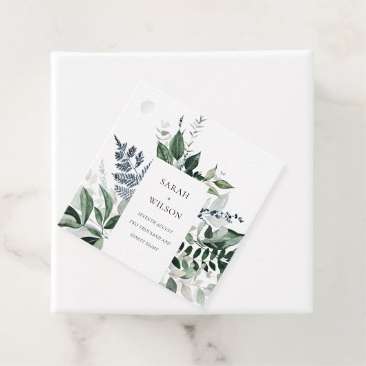 Modern Chic Green Leafy Tropical Foliage Wedding Bedankjes Labels (In situ)