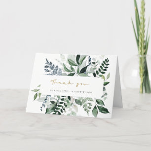 Modern Chic Green Leafy Tropical Foliage Wedding Bedankkaart