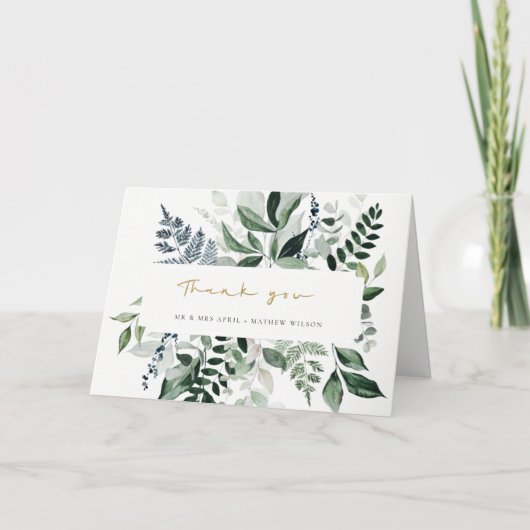 Modern Chic Green Leafy Tropical Foliage Wedding Bedankkaart (Voorkant)