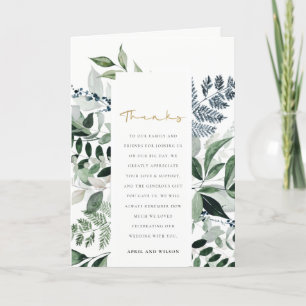 Modern Chic Green Leafy Tropical Foliage Wedding Bedankkaart