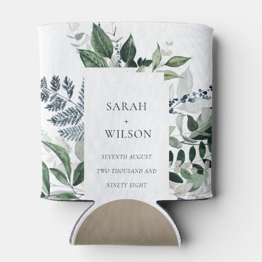 Modern Chic Green Leafy Tropical Foliage Wedding Blikjeskoeler (Achterkant)