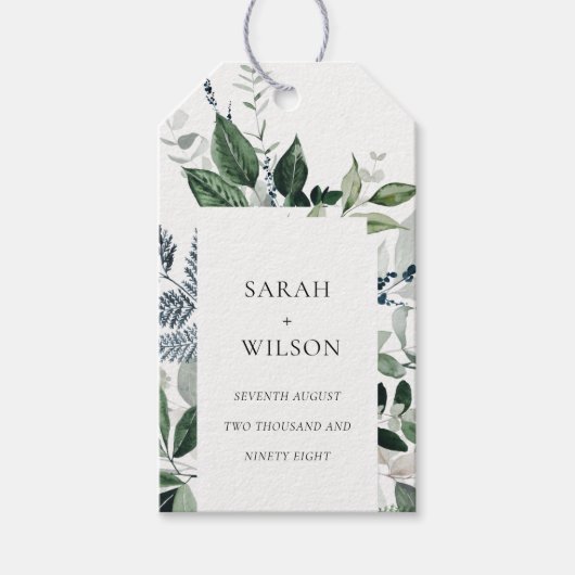 Modern Chic Green Leafy Tropical Foliage Wedding Cadeaulabel (Voorkant)