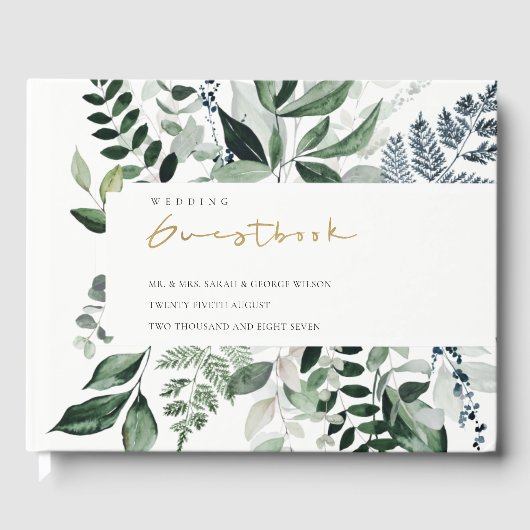 Modern Chic Green Leafy Tropical Foliage Wedding Gastenboek (Voorkant)