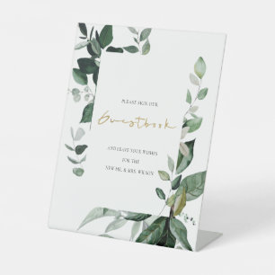 Modern Chic Green Leafy Tropical Foliage Wedding P Reclamebord Met Voetstuk