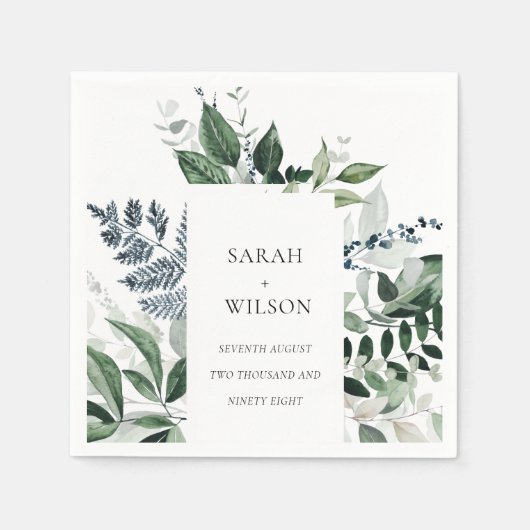 Modern Chic Green Leafy Tropical Foliage Wedding Servet (Voorkant)