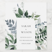 Modern Chic Green Leafy Tropical Foliage Wedding Wijn Etiket (Enkel label)